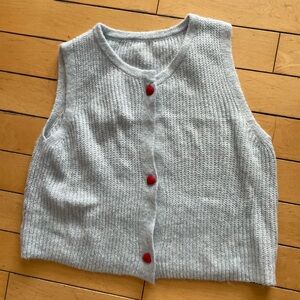 Baby blue Knit Vest with Red Buttons heart shape ♥️